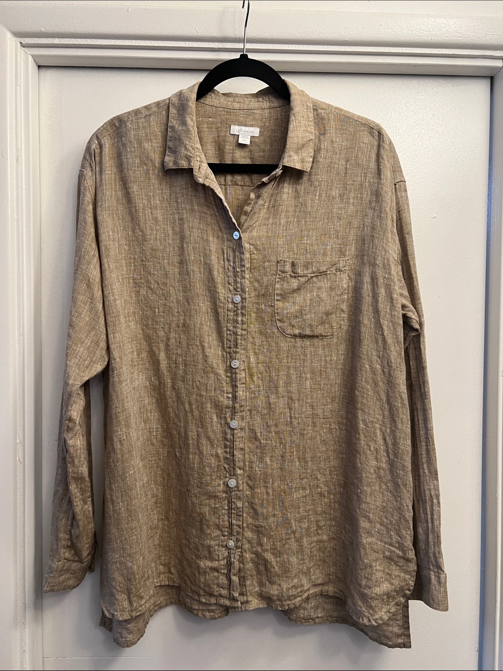 J. Jill 100% Linen Botton Down Shirt in Dark Tan/Light Brown Size Large
